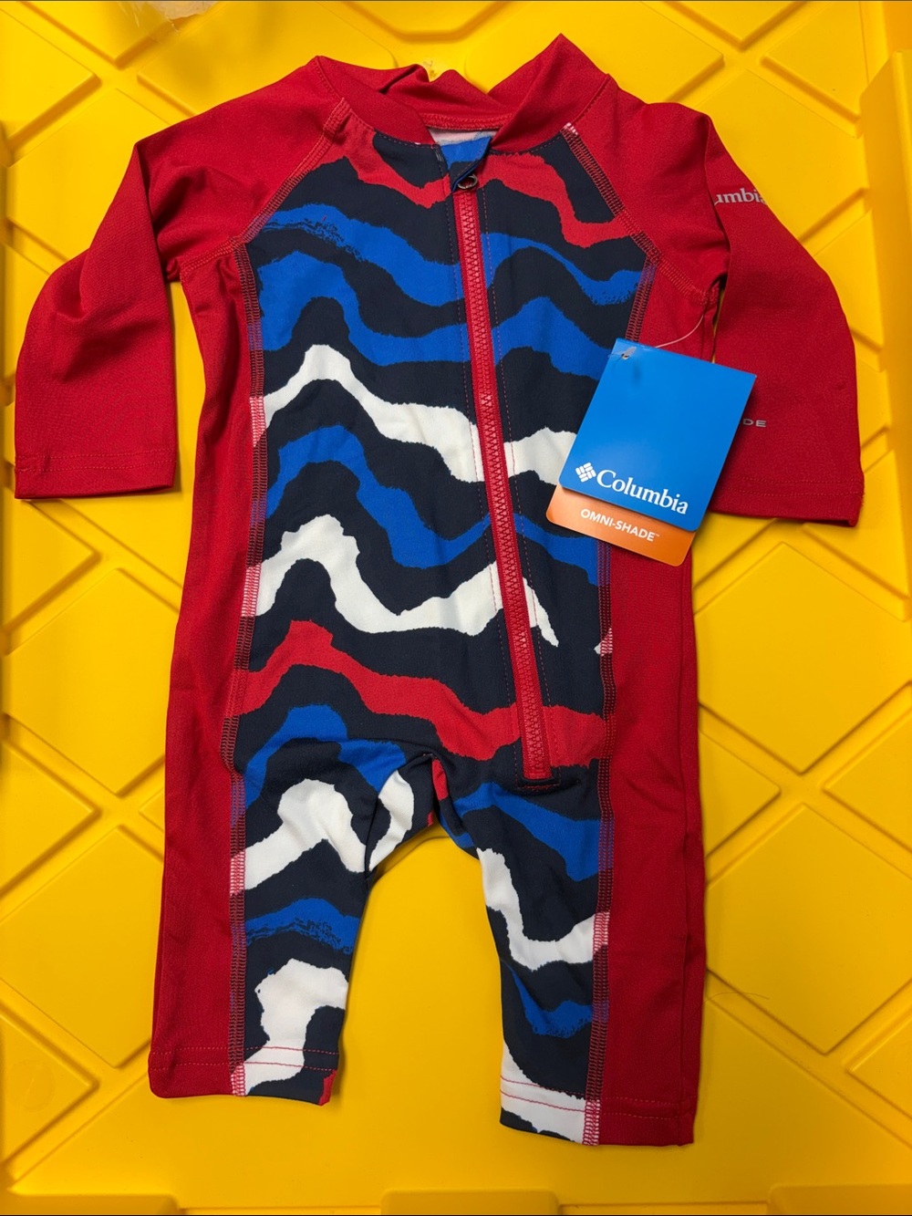 Columbia Baby One-Piece Rash Guard Blue Black White Red Wave NWT Youth 0/3 $50